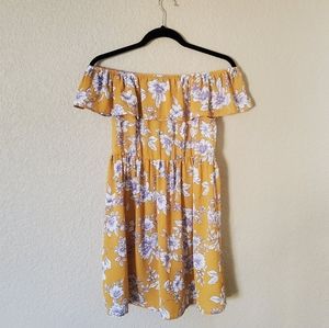 Xhiliration Off Shoulder Mustard Floral Dress